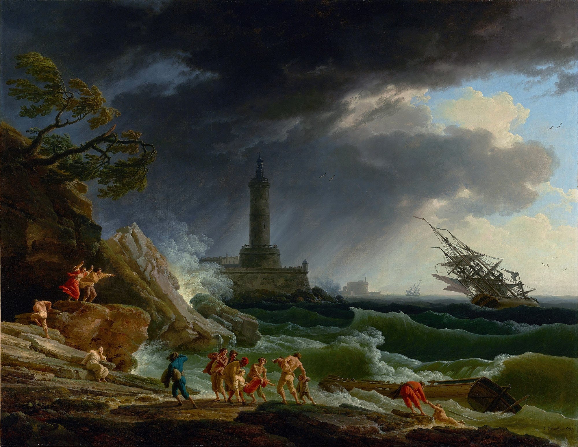 A Storm On A Mediterranean Coast by Claude Joseph Vernet