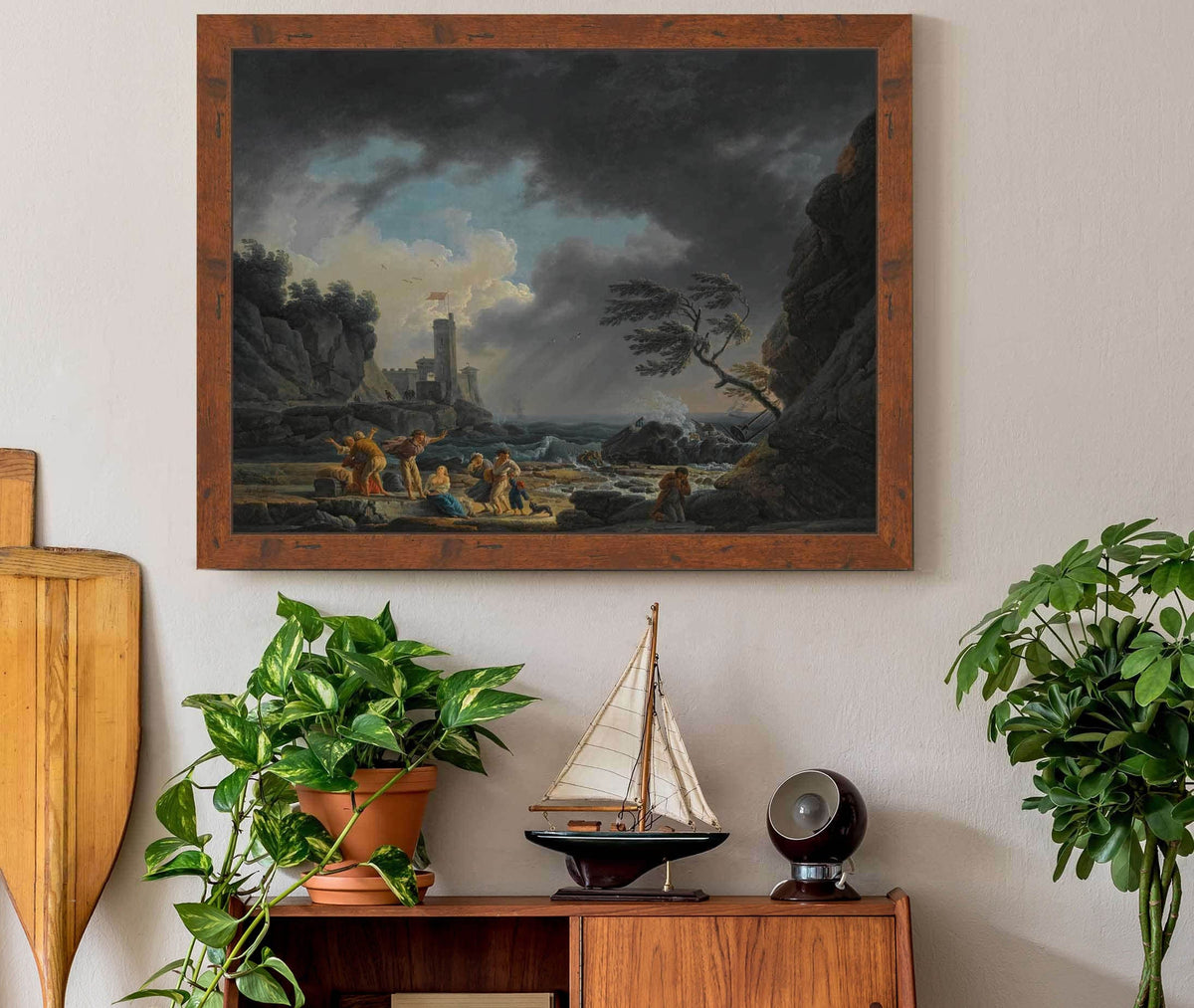 A Stormy Coastal Scene With Figures On A Beach Having By Klauber by Claude Joseph Vernet