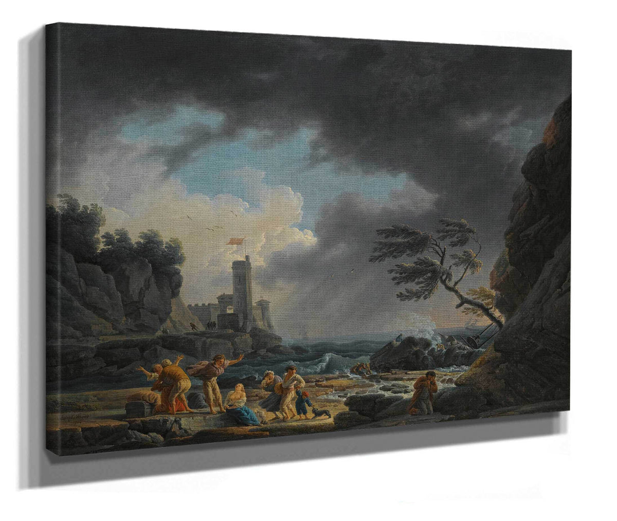 A Stormy Coastal Scene With Figures On A Beach Having By Klauber by Claude Joseph Vernet