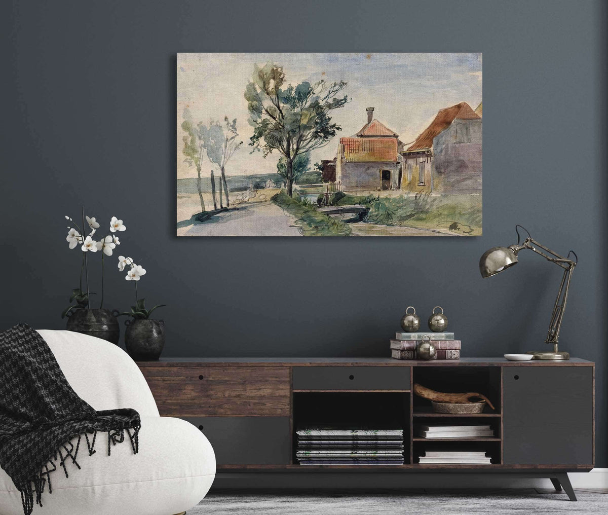 A Stream Running Between Houses And A Road by Johan Barthold Jongkind