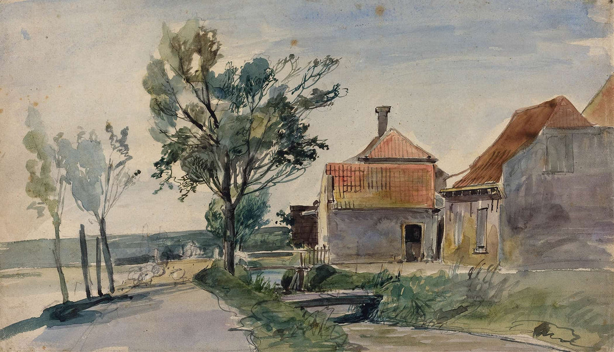 A Stream Running Between Houses And A Road by Johan Barthold Jongkind