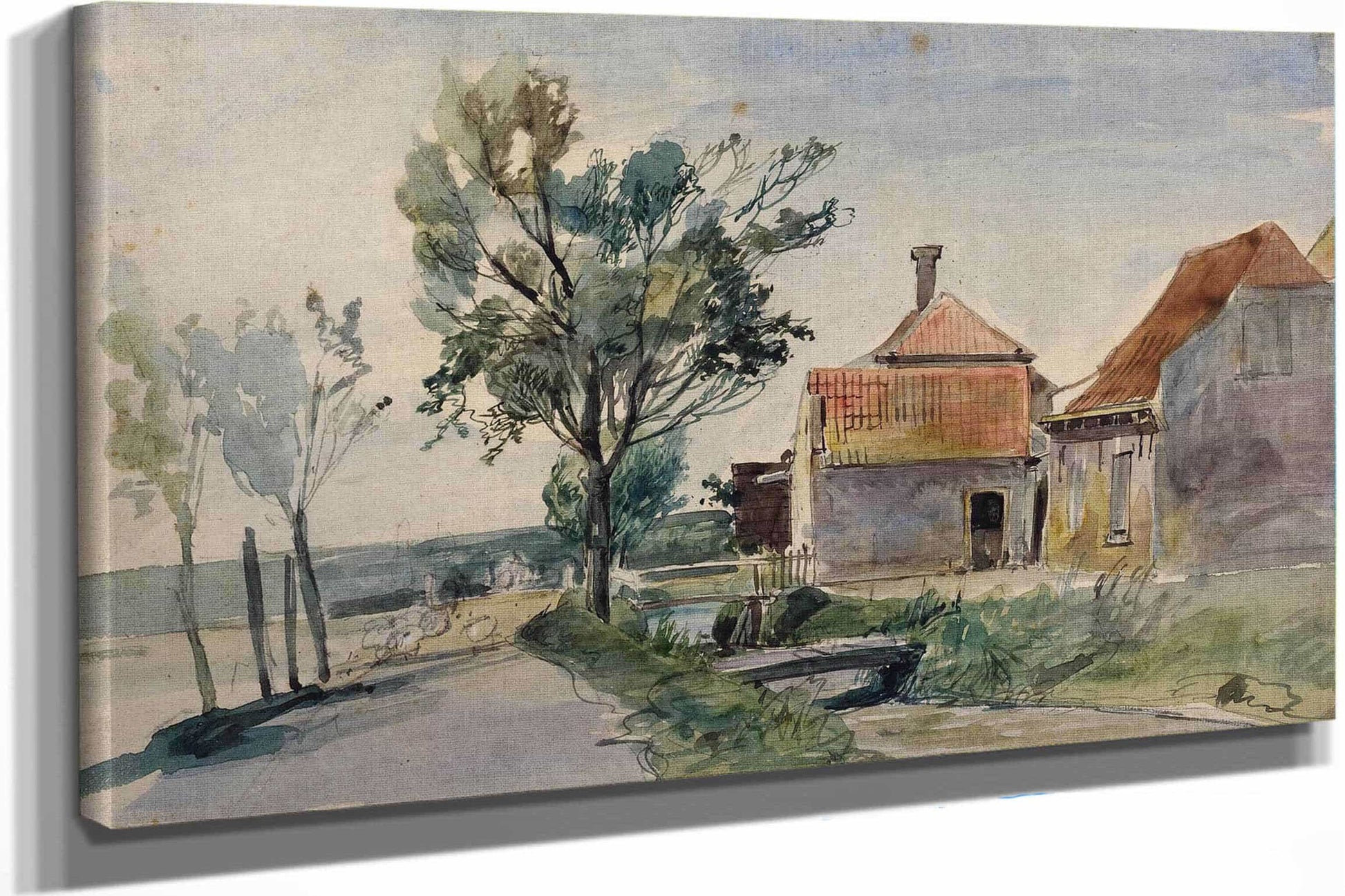 A Stream Running Between Houses And A Road by Johan Barthold Jongkind