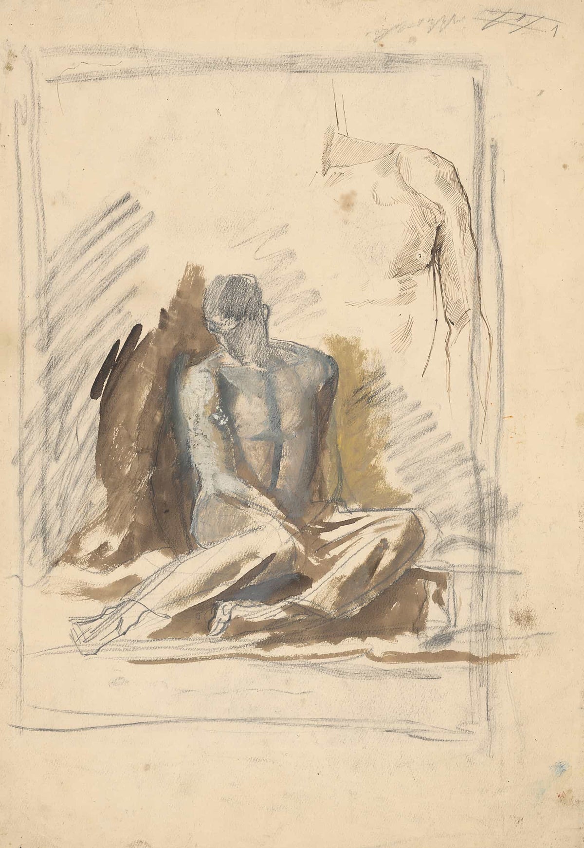A Study Of A Seated Figure Of A Man   by Ladislav Mednyanszky