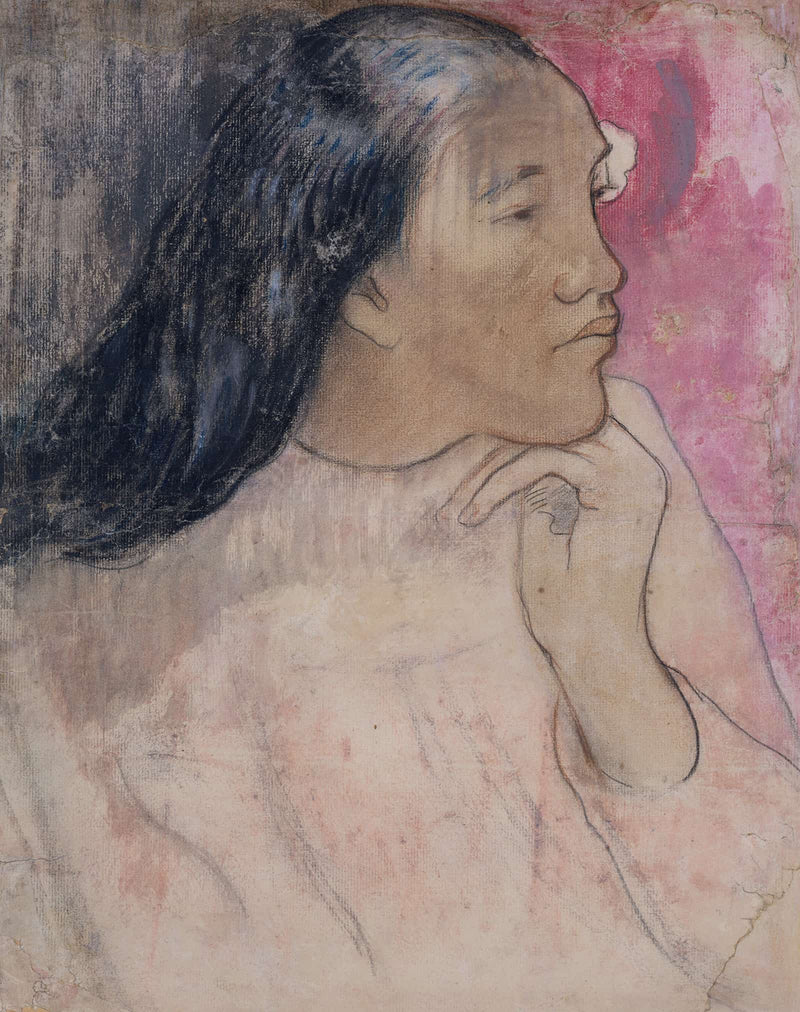 A Tahitian Woman With A Flower In Her Hair   by Paul Gauguin