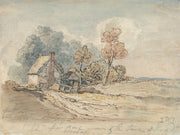 A Thatched Cottage And Trees At The Turn Of A Country Road by James Ward