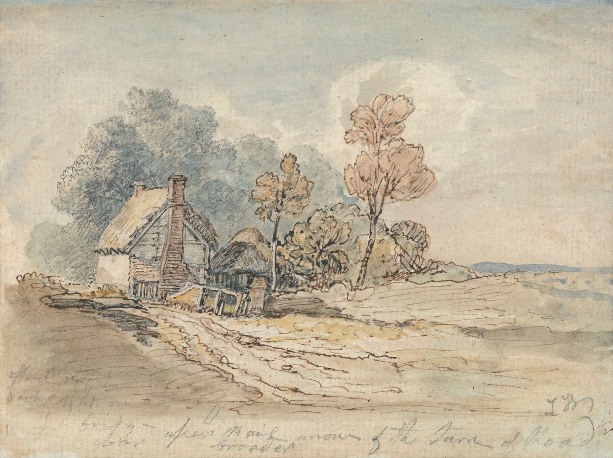 A Thatched Cottage And Trees At The Turn Of A Country Road by James Ward