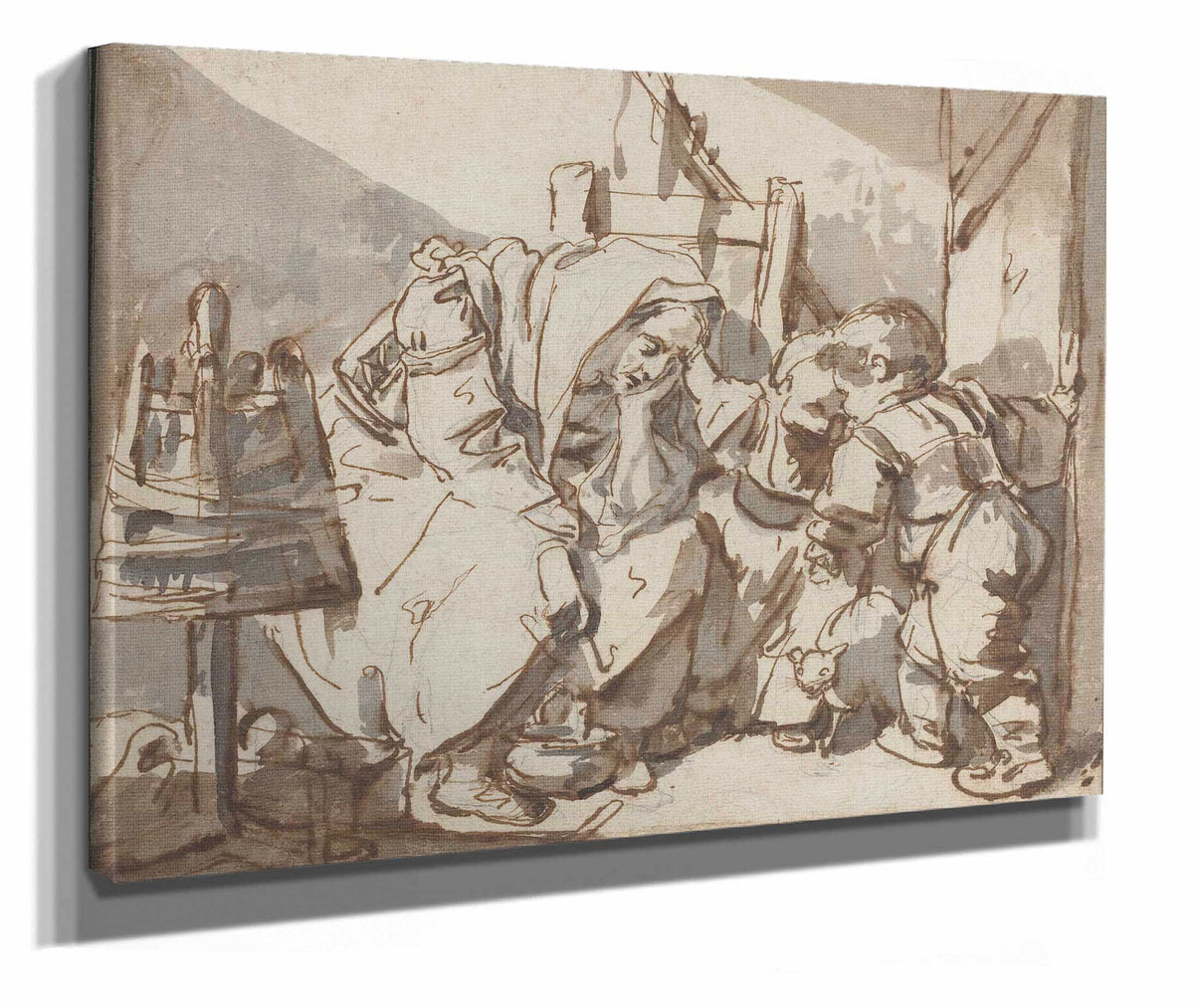 A Tired Woman With Two Children by Jean Baptiste Greuze