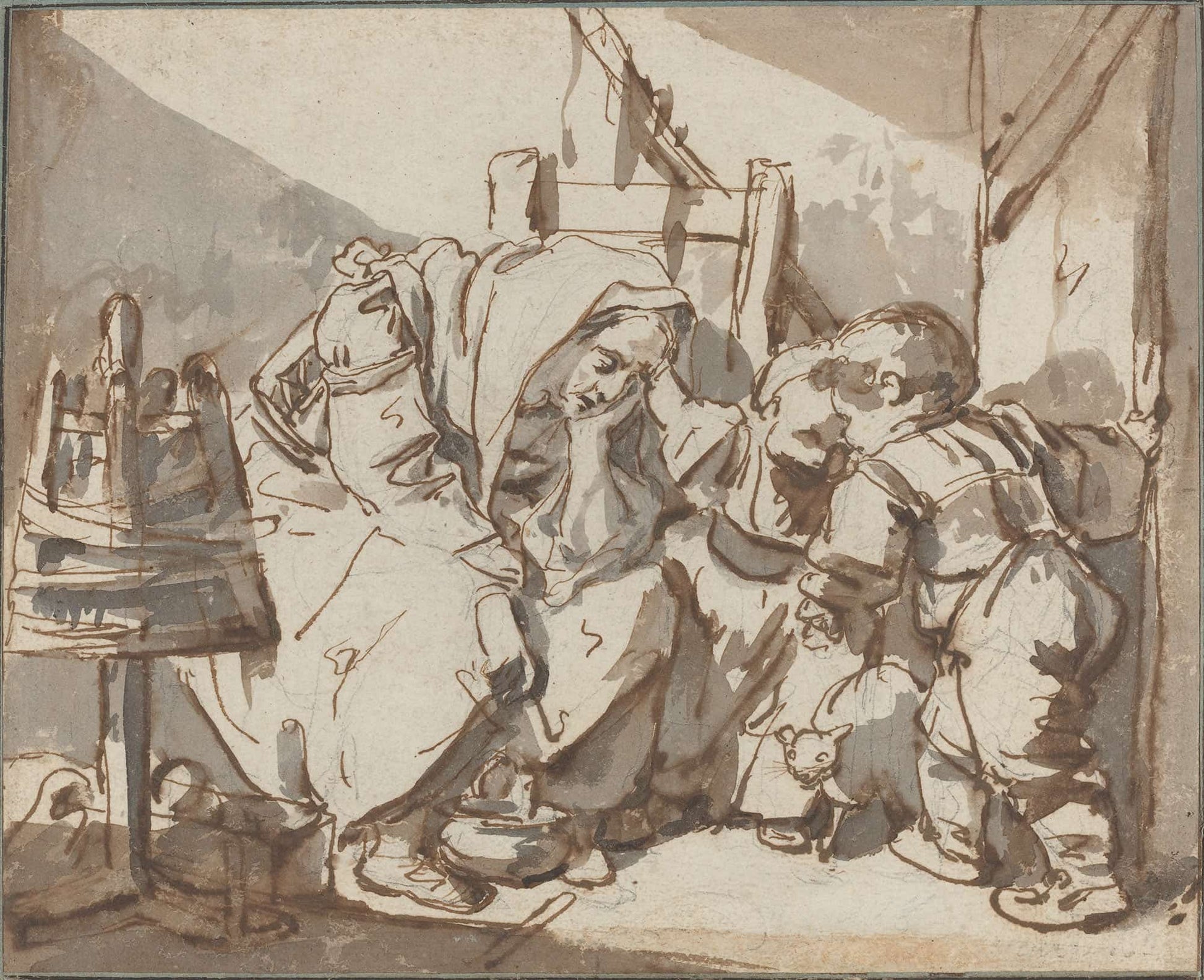 A Tired Woman With Two Children by Jean Baptiste Greuze