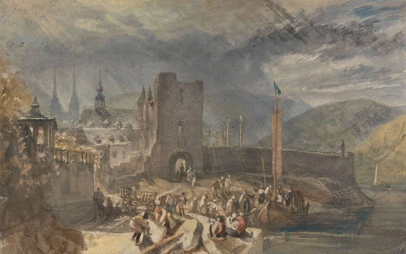 A View Of Boppart With Figures On The River Bank by Joseph Mallord William Turner