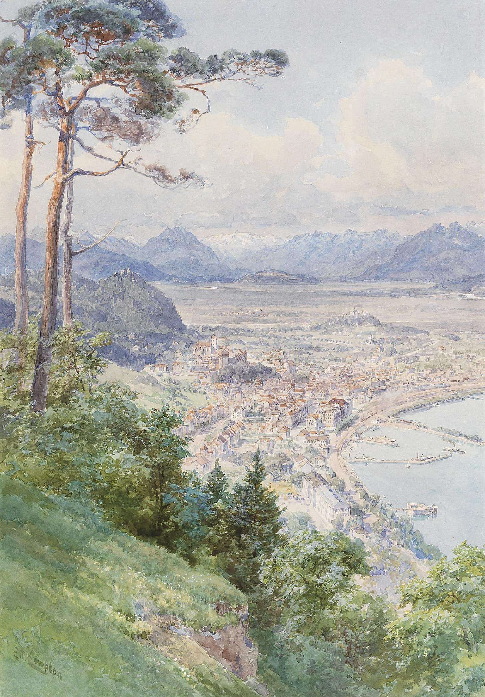 A View Of Bregenz And Lake Bodensee by Edward Theodore Compton