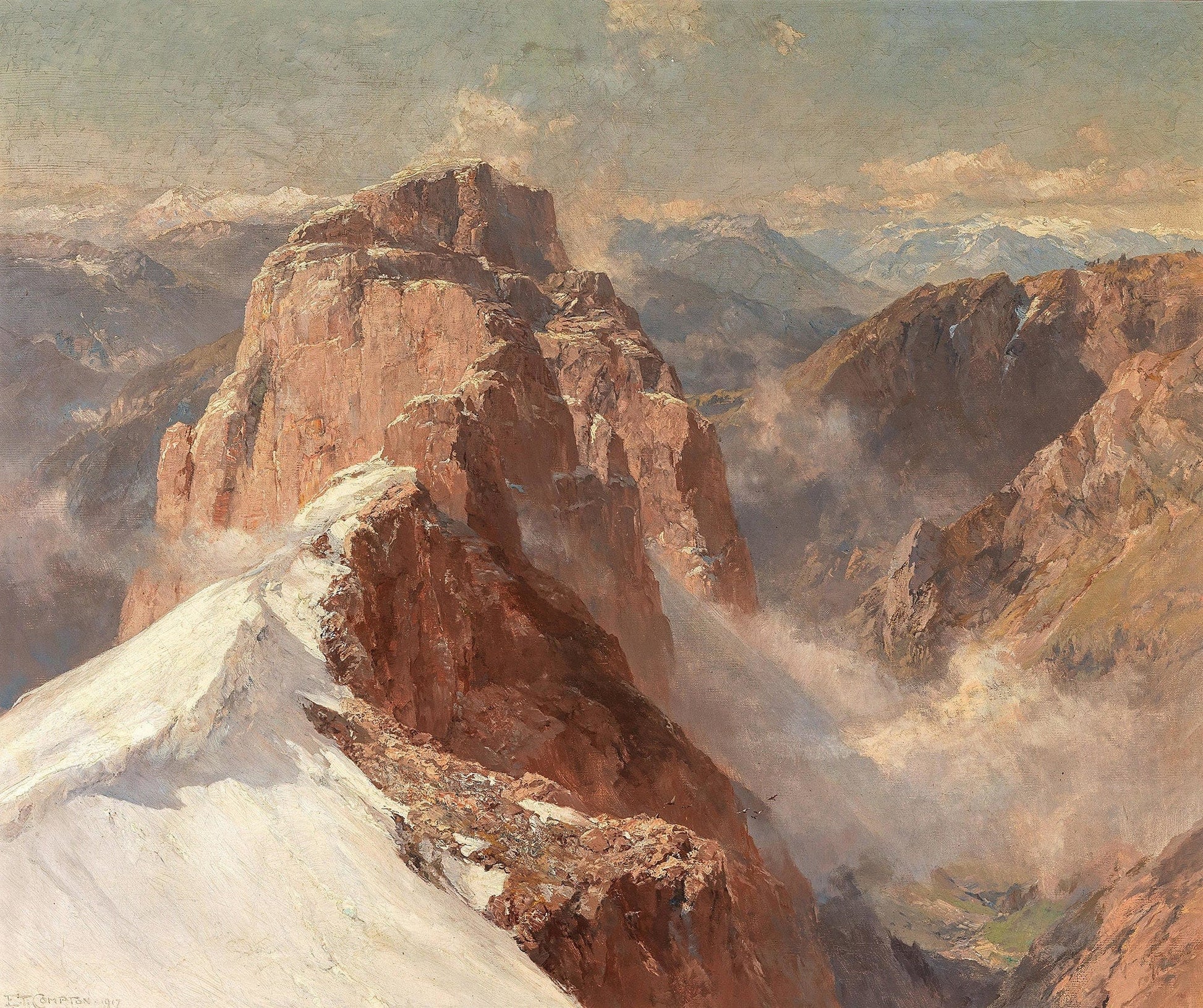 A View Of Crozzon Di Brenta From Cima Tosa With Pilastro Dei Francesi by Edward Theodore Compton