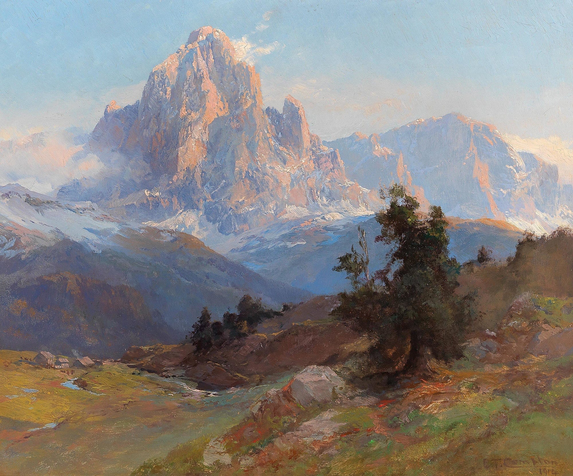 A View Of Mount Sassolungo by Edward Theodore Compton