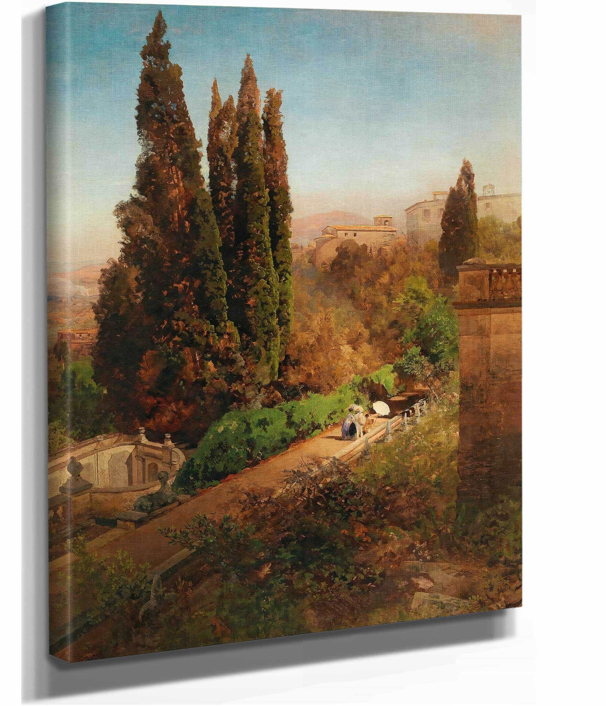 A View Of The Garden Of Villa Deste In Tivoli Near Rome by Oswald Achenbach