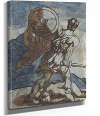 A Warrior Holding A Shield And Sword Seen From The Back   by Theodore Gericault