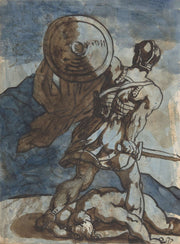 A Warrior Holding A Shield And Sword Seen From The Back   by Theodore Gericault