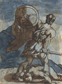 A Warrior Holding A Shield And Sword Seen From The Back   by Theodore Gericault