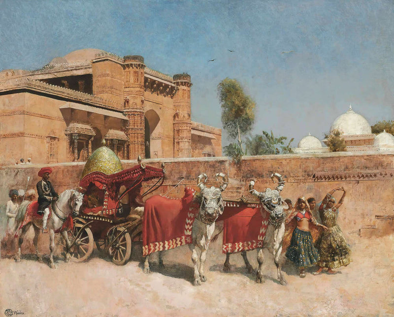 A Wedding Procession Before A Palace In Rajasthan by Edwin Lord Weeks