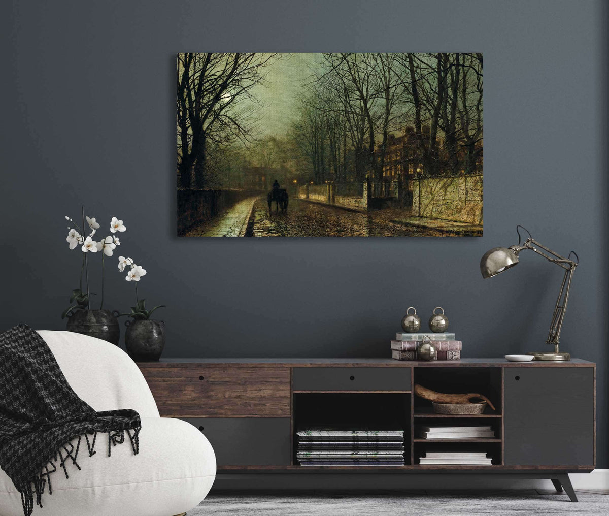 A Wet Moon Putney Road by John Atkinson Grimshaw