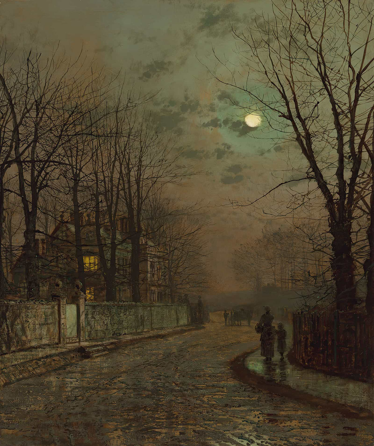 A Wet Road Knostrop Yorkshire by John Atkinson Grimshaw