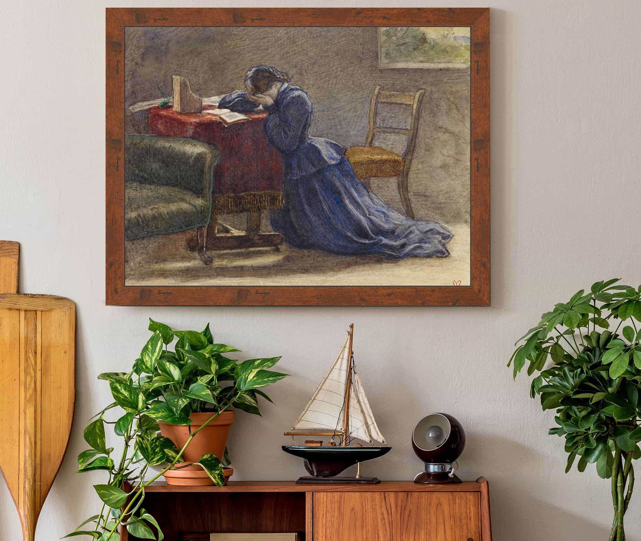 A Wife Face In Both Hands She Knelt On The Carpet by Sir John Everett Millais