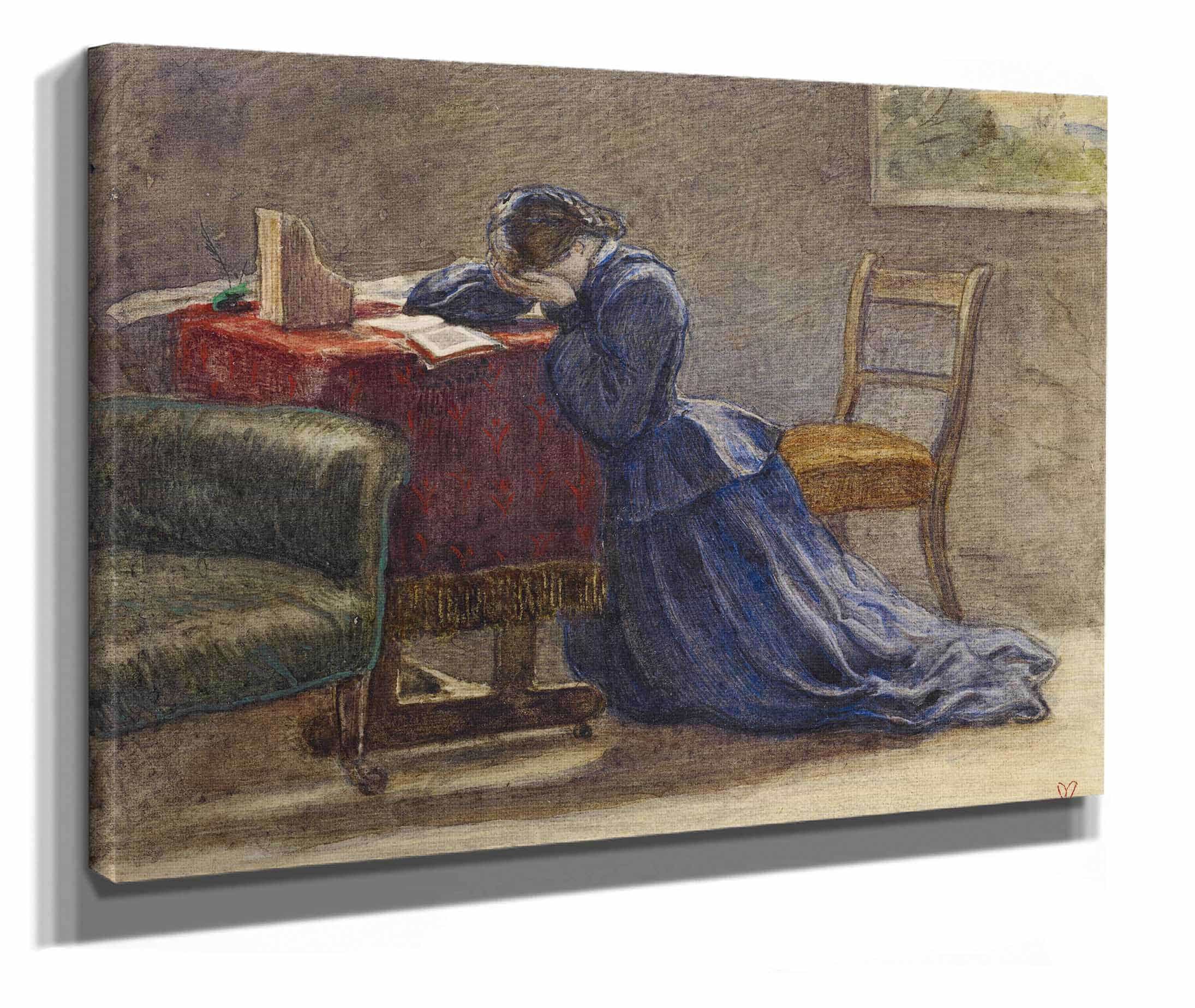A Wife Face In Both Hands She Knelt On The Carpet by Sir John Everett Millais