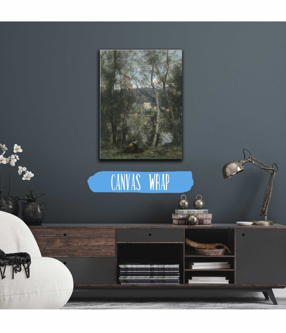 A Woman Gathering Faggots At Ville Davray   by Jean Baptiste Camille Corot