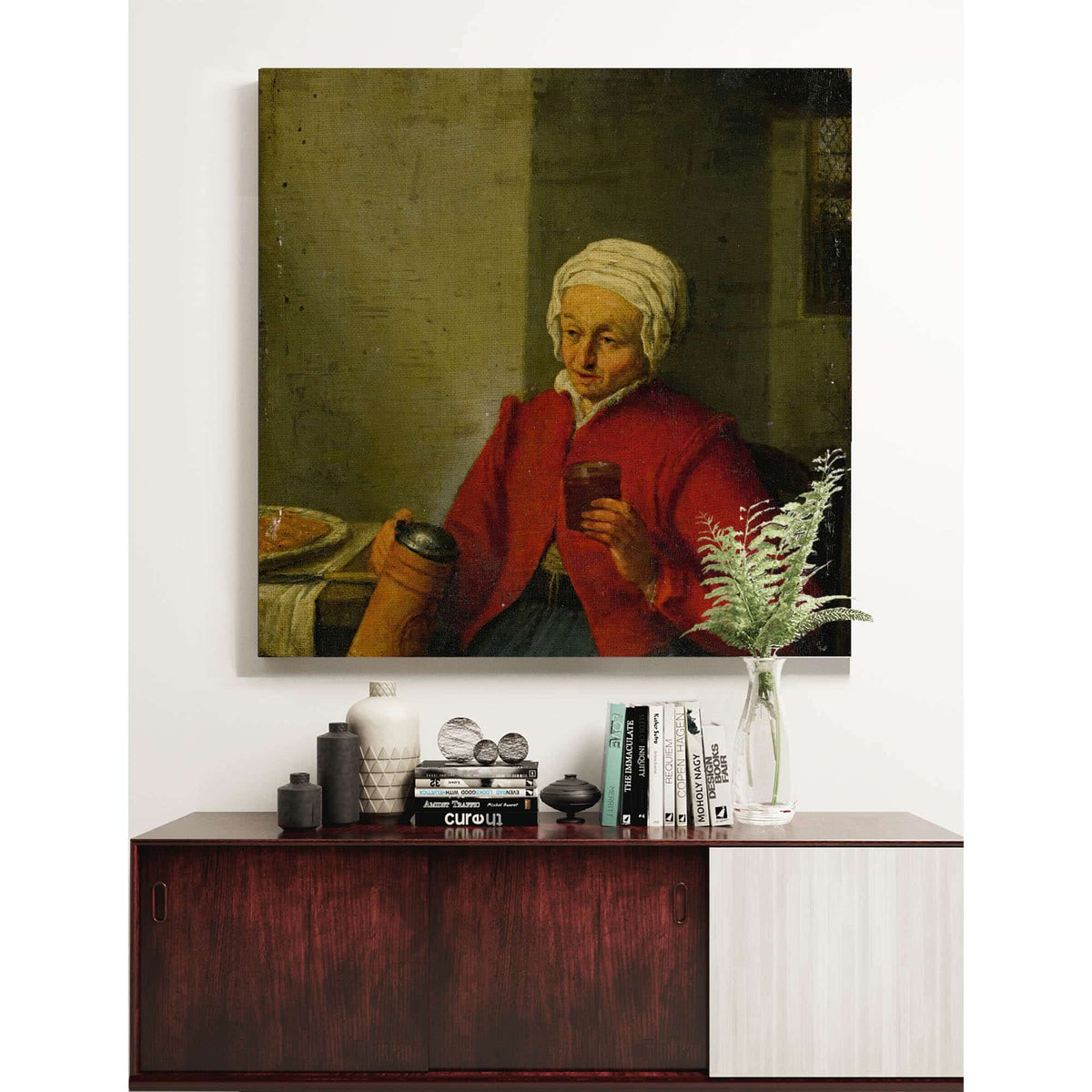 A Woman Holding A Jug And A Cup by Adriaen Van Ostade