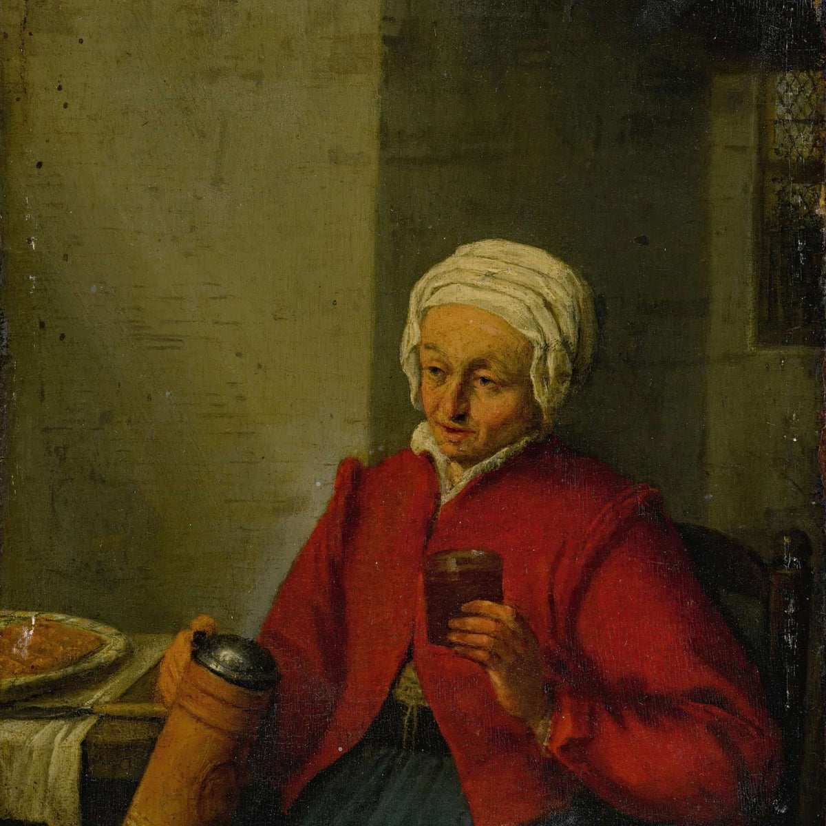 A Woman Holding A Jug And A Cup by Adriaen Van Ostade