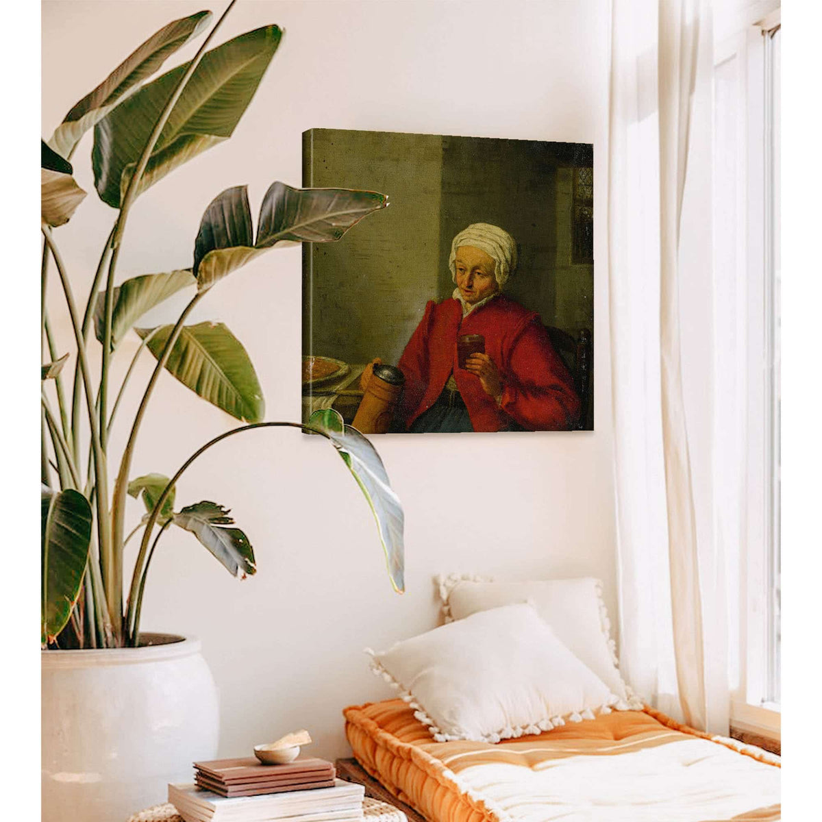 A Woman Holding A Jug And A Cup by Adriaen Van Ostade
