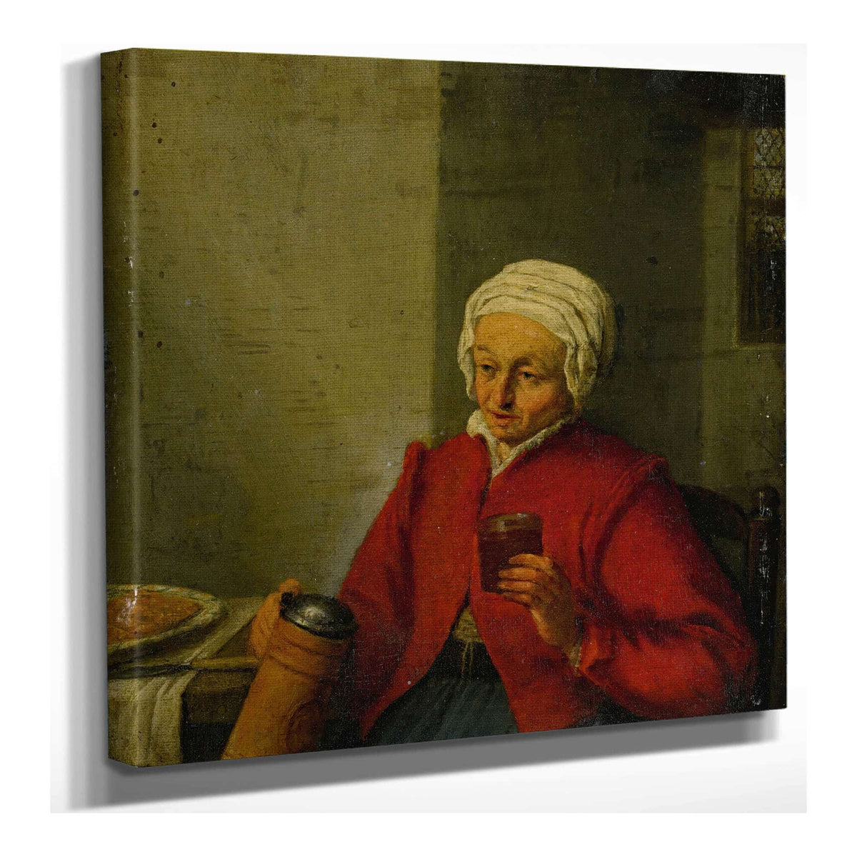 A Woman Holding A Jug And A Cup by Adriaen Van Ostade