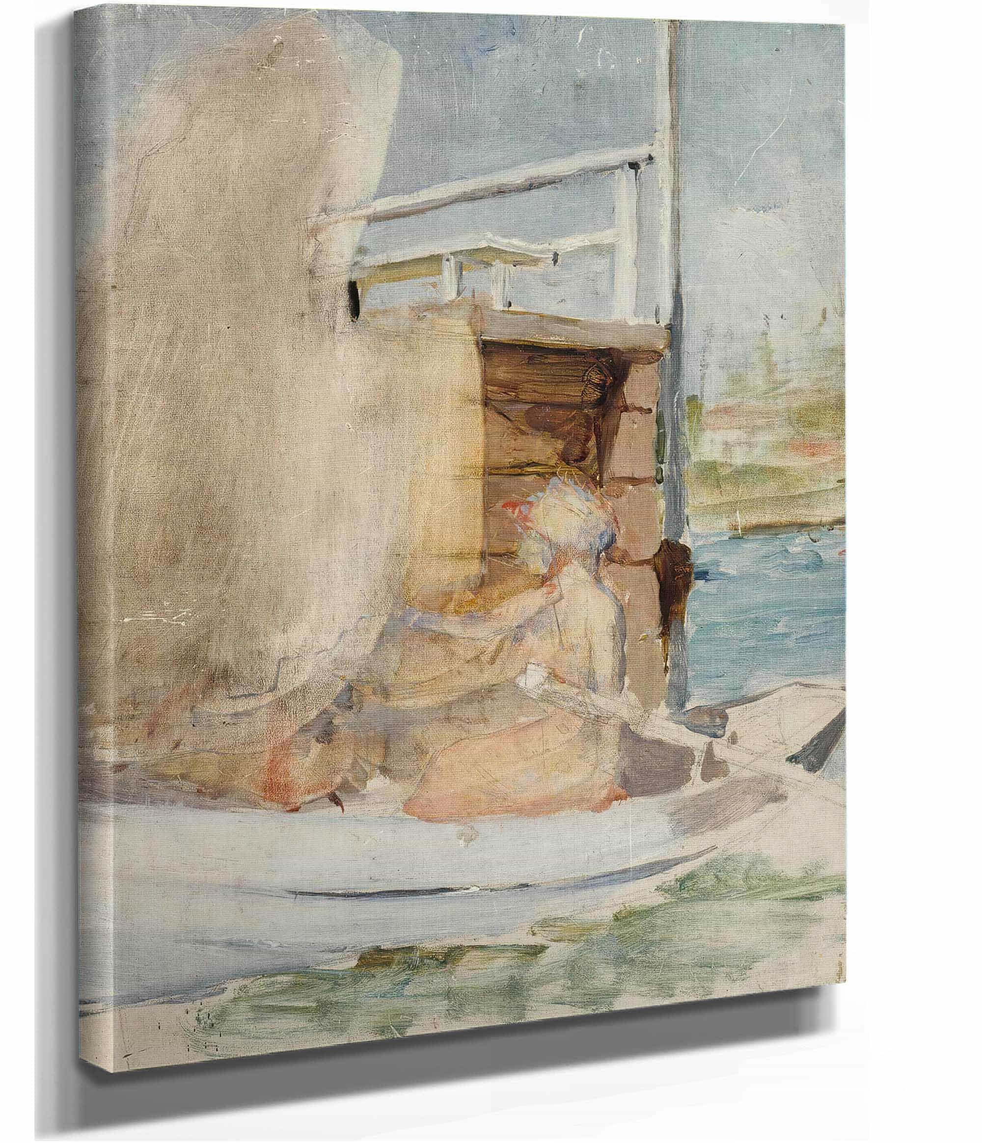 A Woman In A Boat At The Pier by Albert Edelfelt