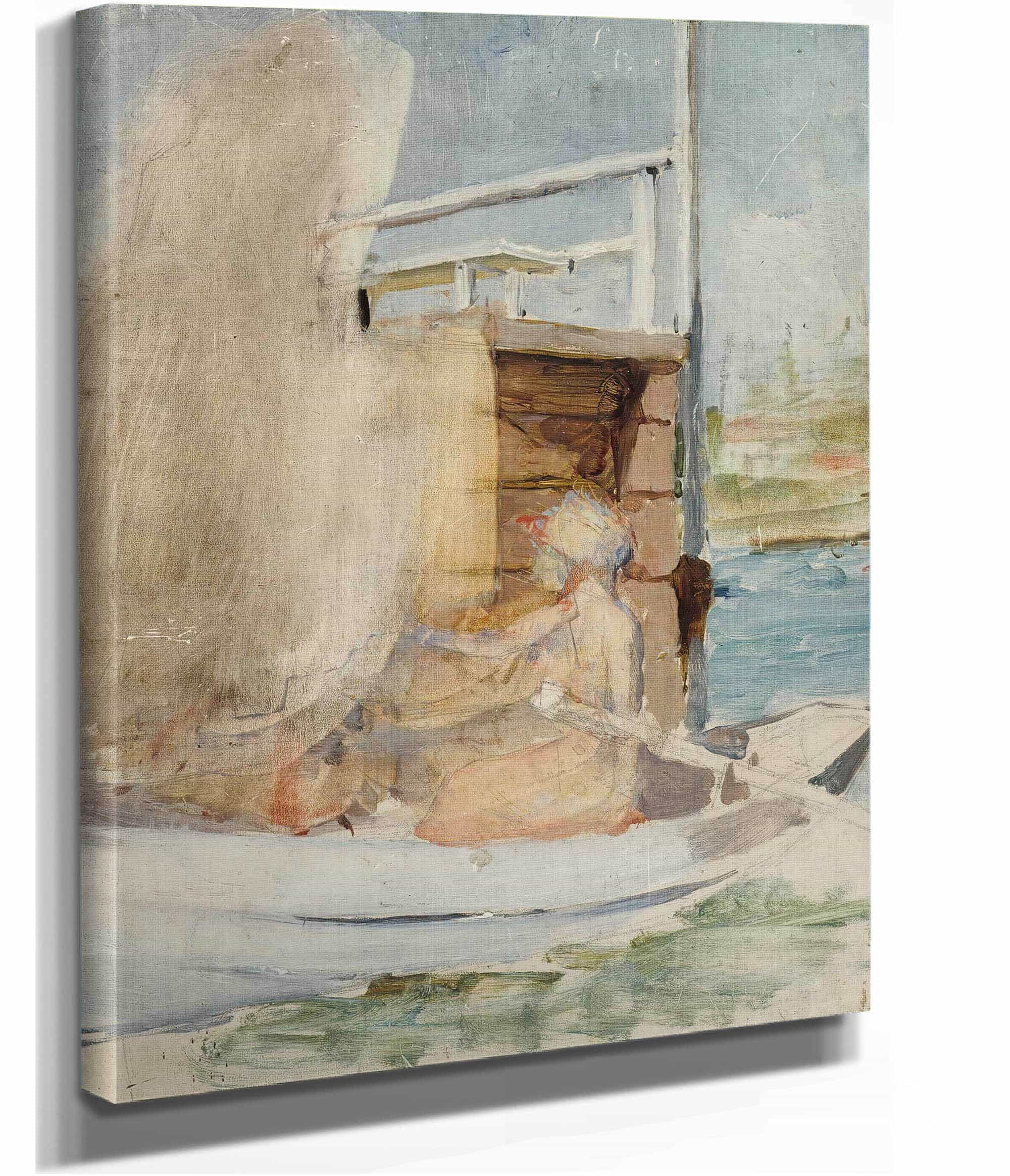 A Woman In A Boat At The Pier by Albert Edelfelt