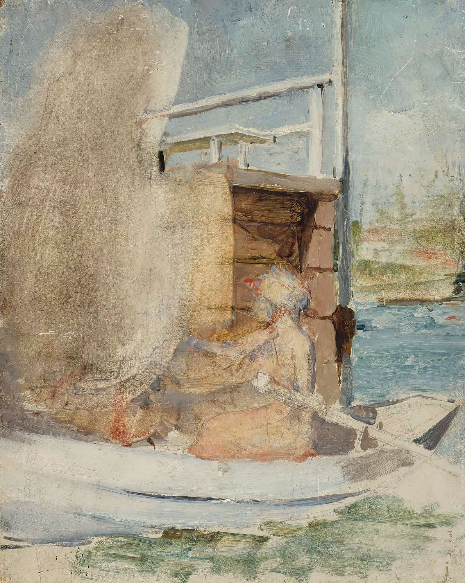 A Woman In A Boat At The Pier by Albert Edelfelt