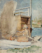 A Woman In A Boat At The Pier by Albert Edelfelt