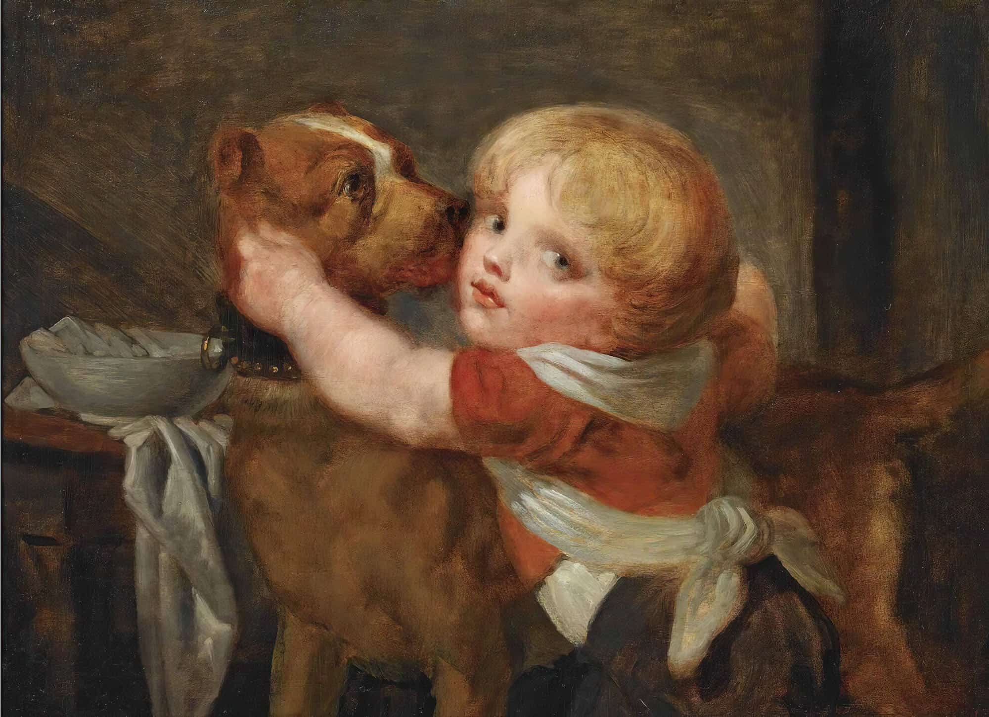 A Young Boy With A Dog by Jean Baptiste Greuze