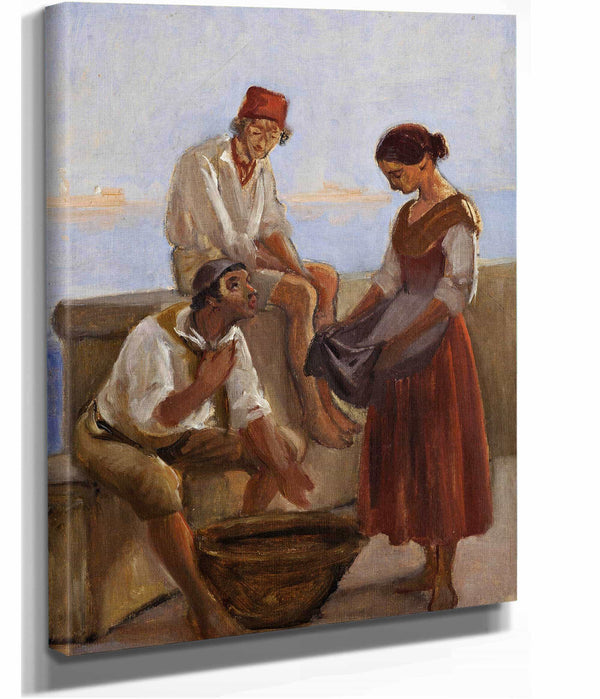 A Young Girl And Two Fishermen by Wilhelm Marstrand