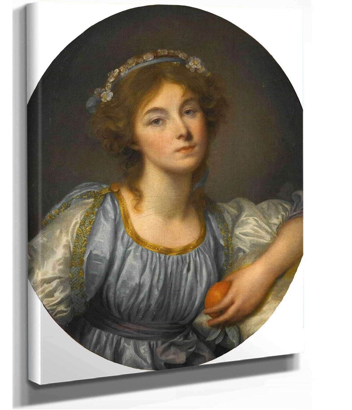 A Young Girl Holding An Orange by Jean Baptiste Greuze