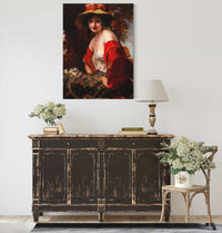 A Young Lady With A Straw Hat by Leopold Schmutzler