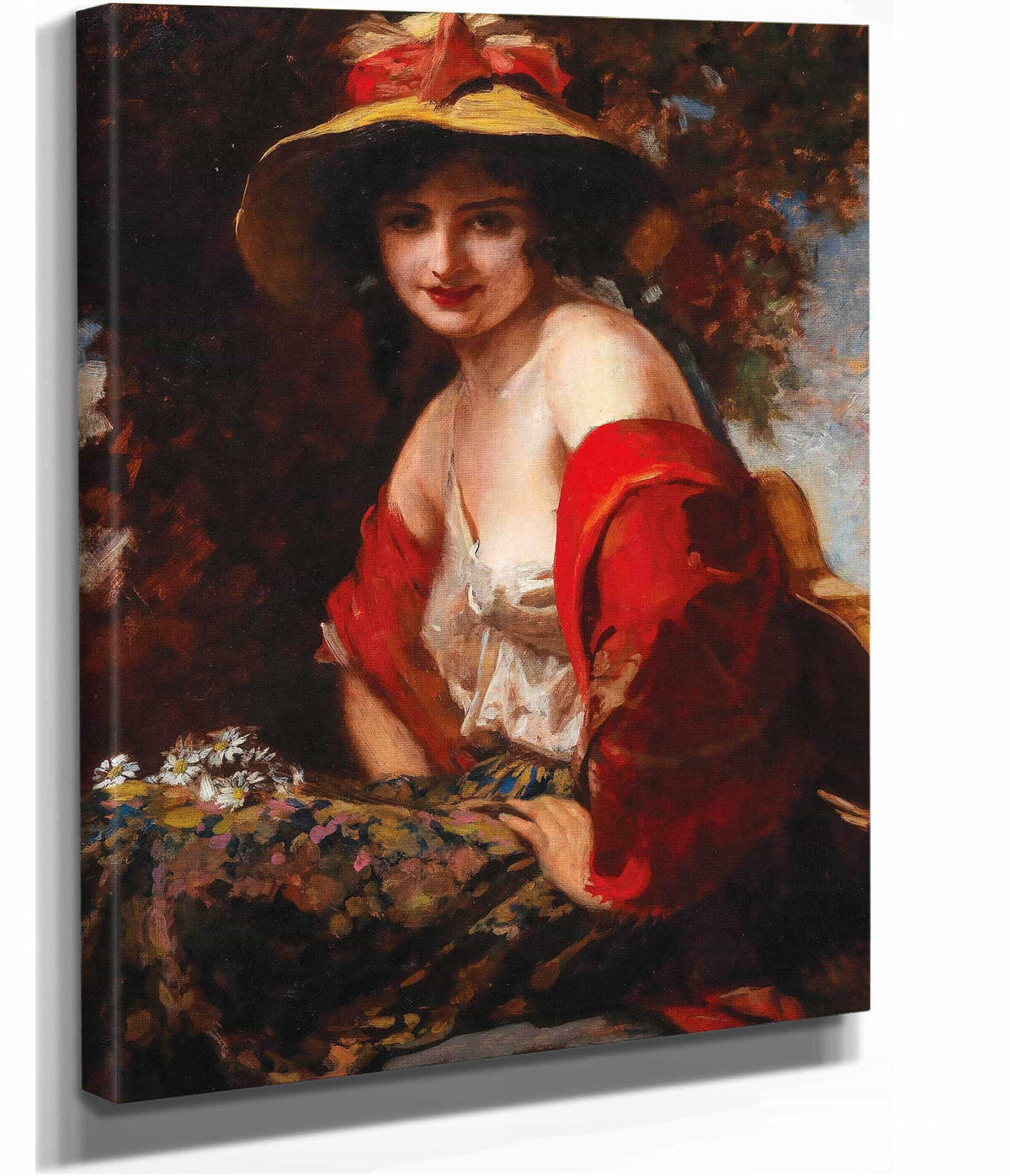 A Young Lady With A Straw Hat by Leopold Schmutzler