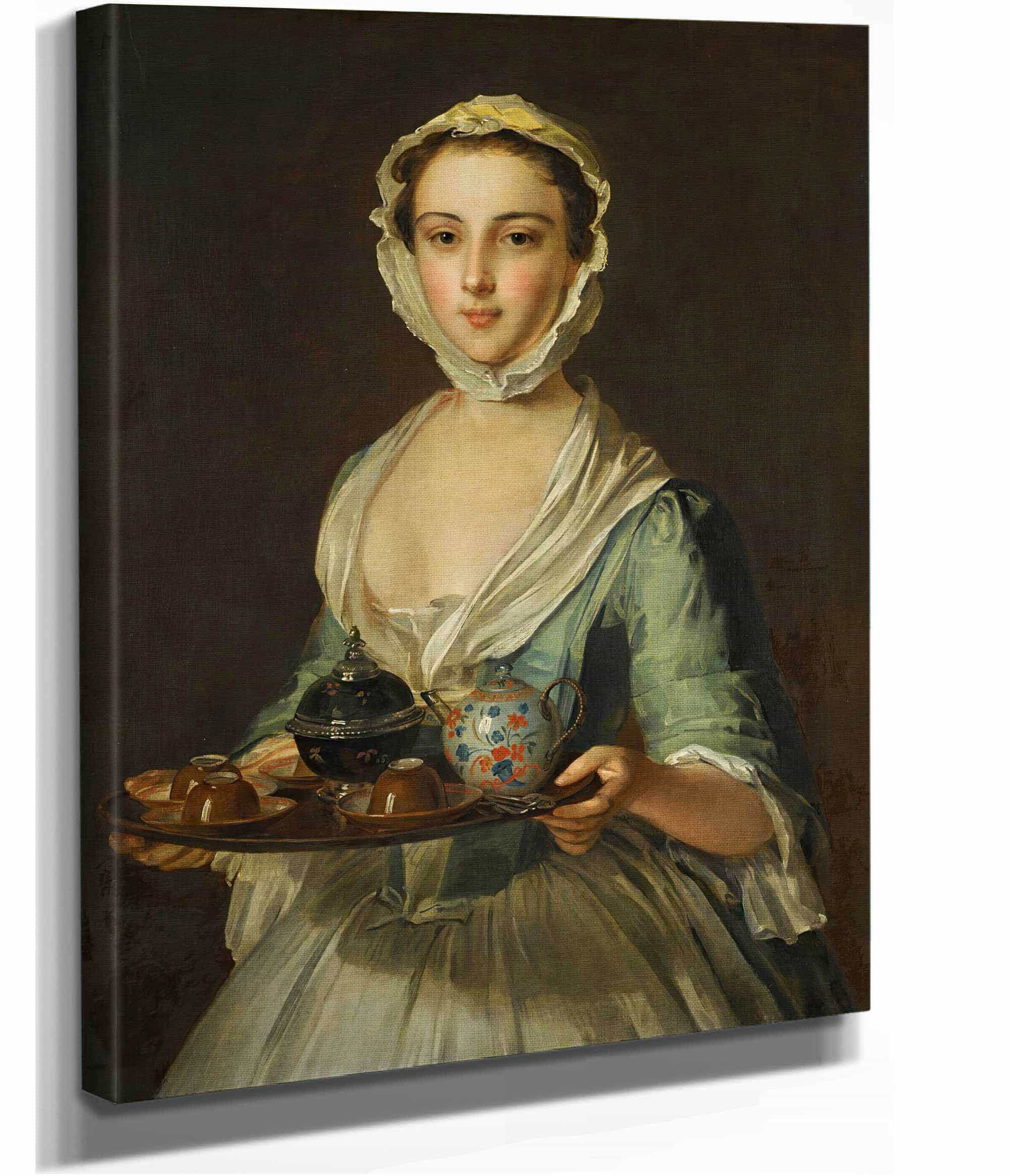 A Young Woman Carrying A Tea Tray Possibly Hannah The Artists Maid by Philippe Mercier