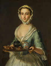 A Young Woman Carrying A Tea Tray Possibly Hannah The Artists Maid by Philippe Mercier