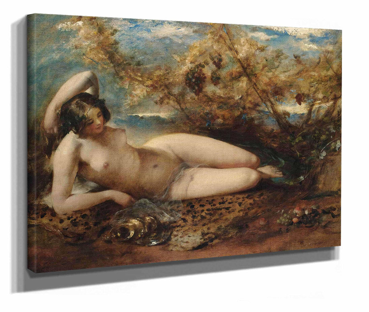 A Young Women Reclining On A Fur Rug S by William Etty