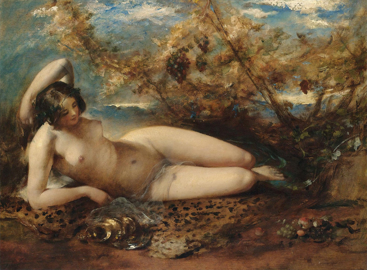 A Young Women Reclining On A Fur Rug S by William Etty