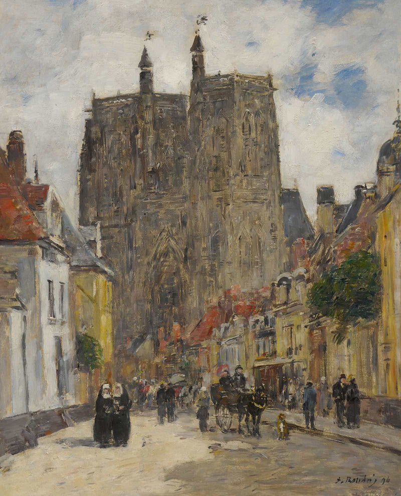Abbeville Rue Et Eglise Saint Vulfran by Eugene Boudin