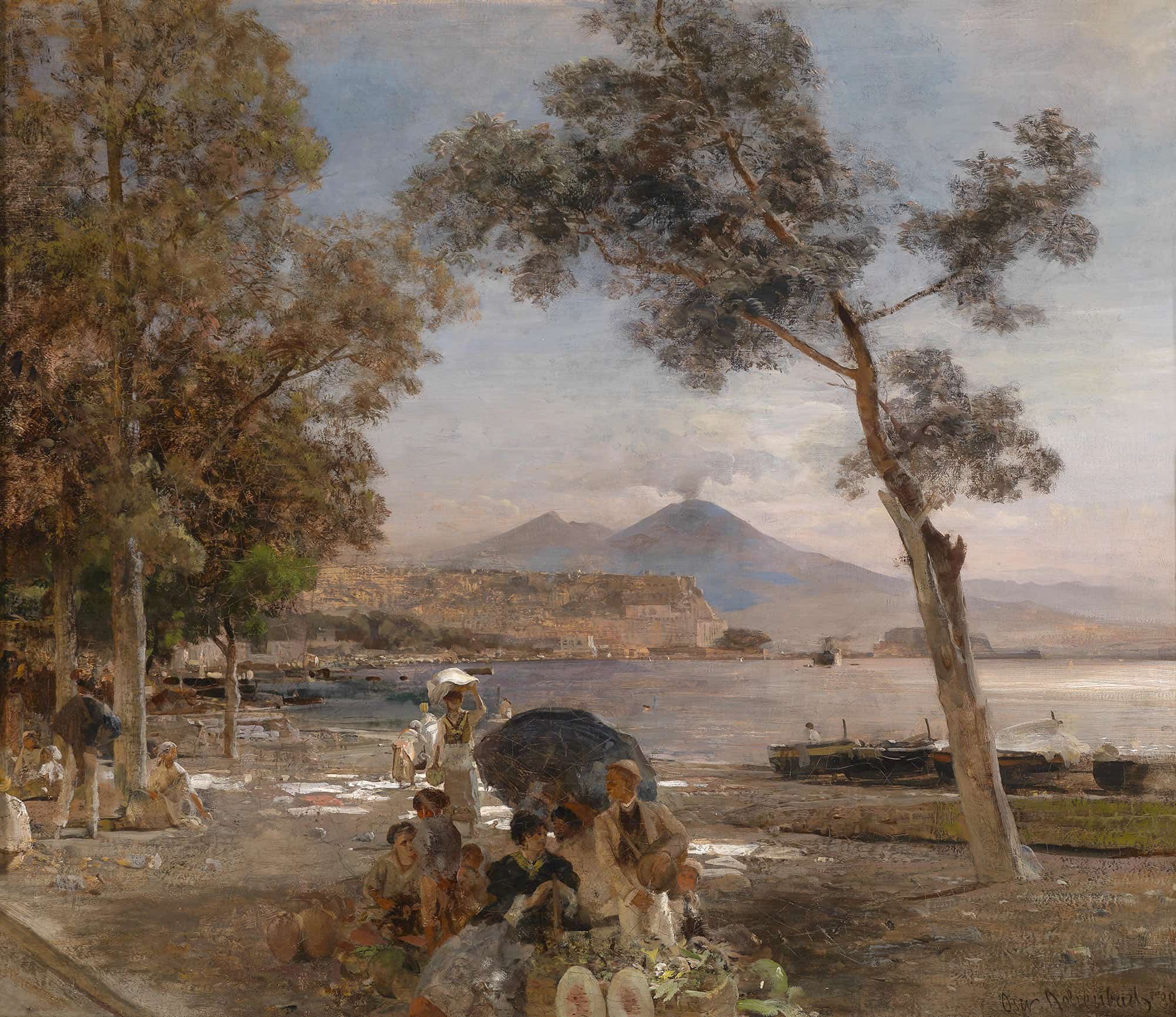 Abendstimmung Am Golf Von Neapel by Oswald Achenbach