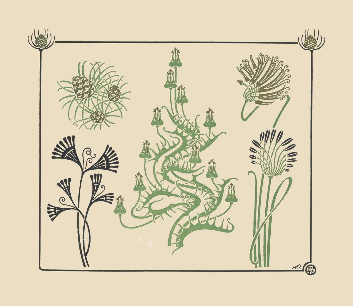 Abstract Design Based On Flowers And Pinecones by Maurice Pillard Verneuil