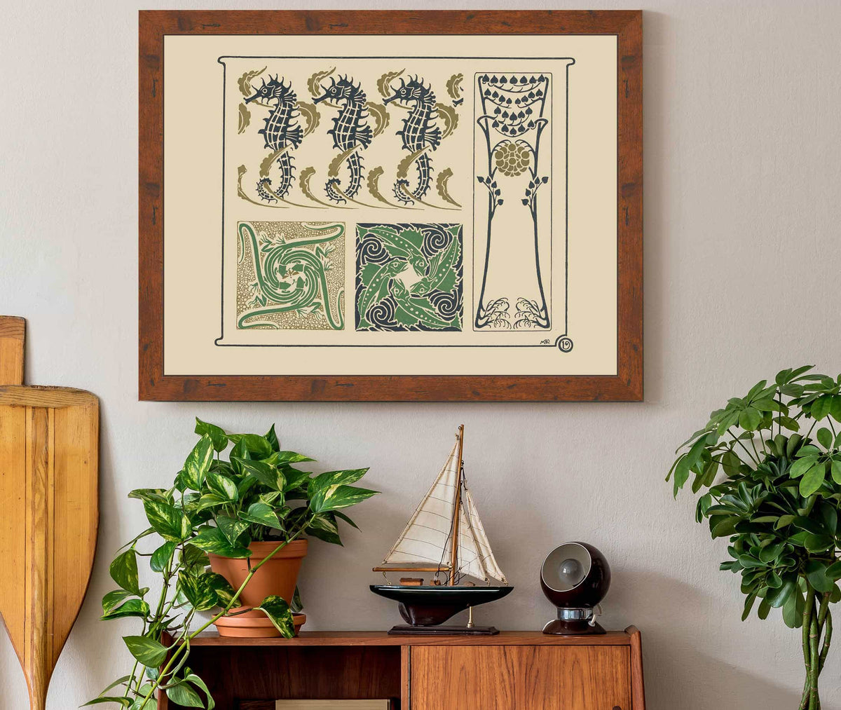 Abstract Design Based On Seahorses Fish Lizards Tiny Leaves by Maurice Pillard Verneuil