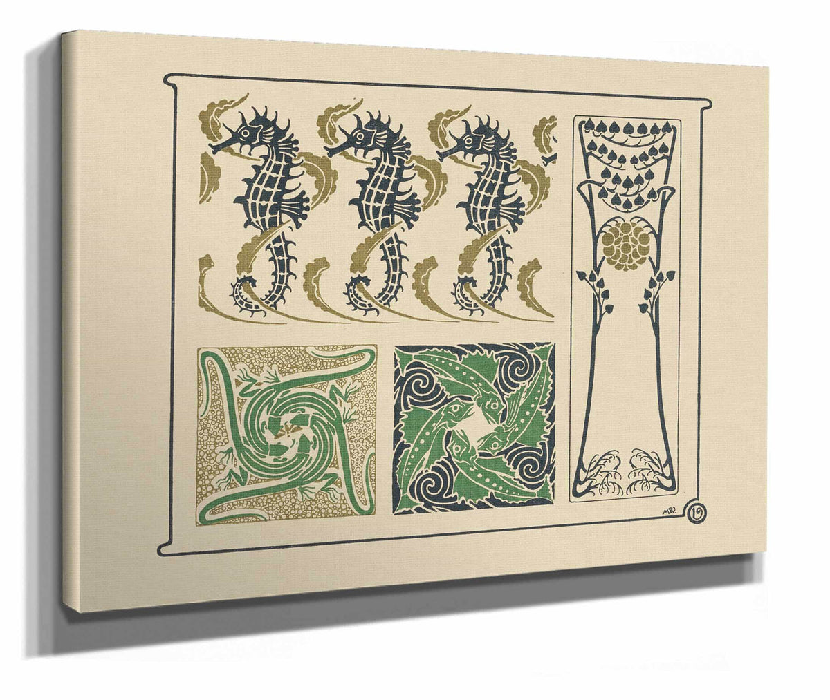 Abstract Design Based On Seahorses Fish Lizards Tiny Leaves by Maurice Pillard Verneuil
