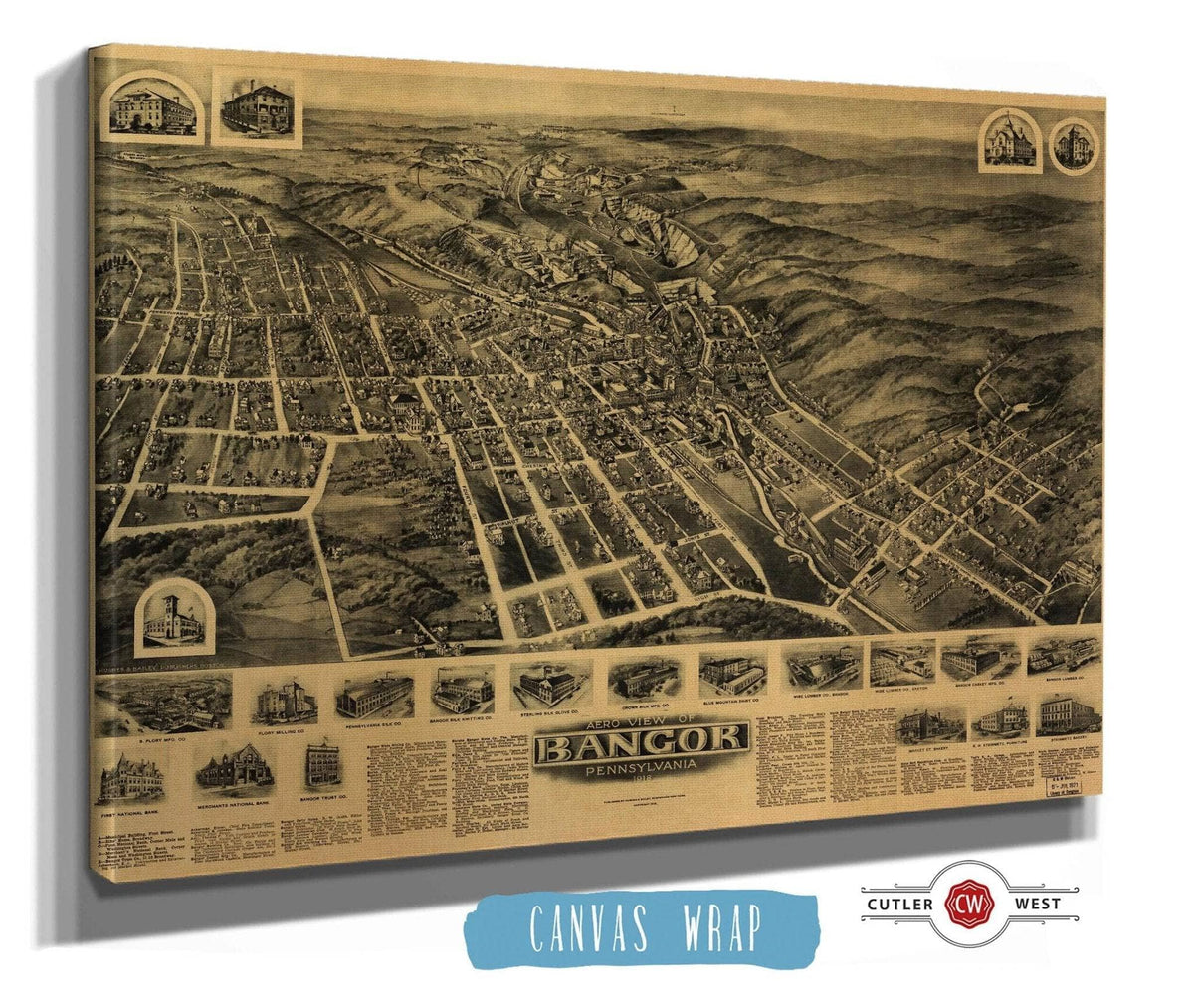 Aero View Of Bangor Pennsylvania 1918 State of Pennsylvania