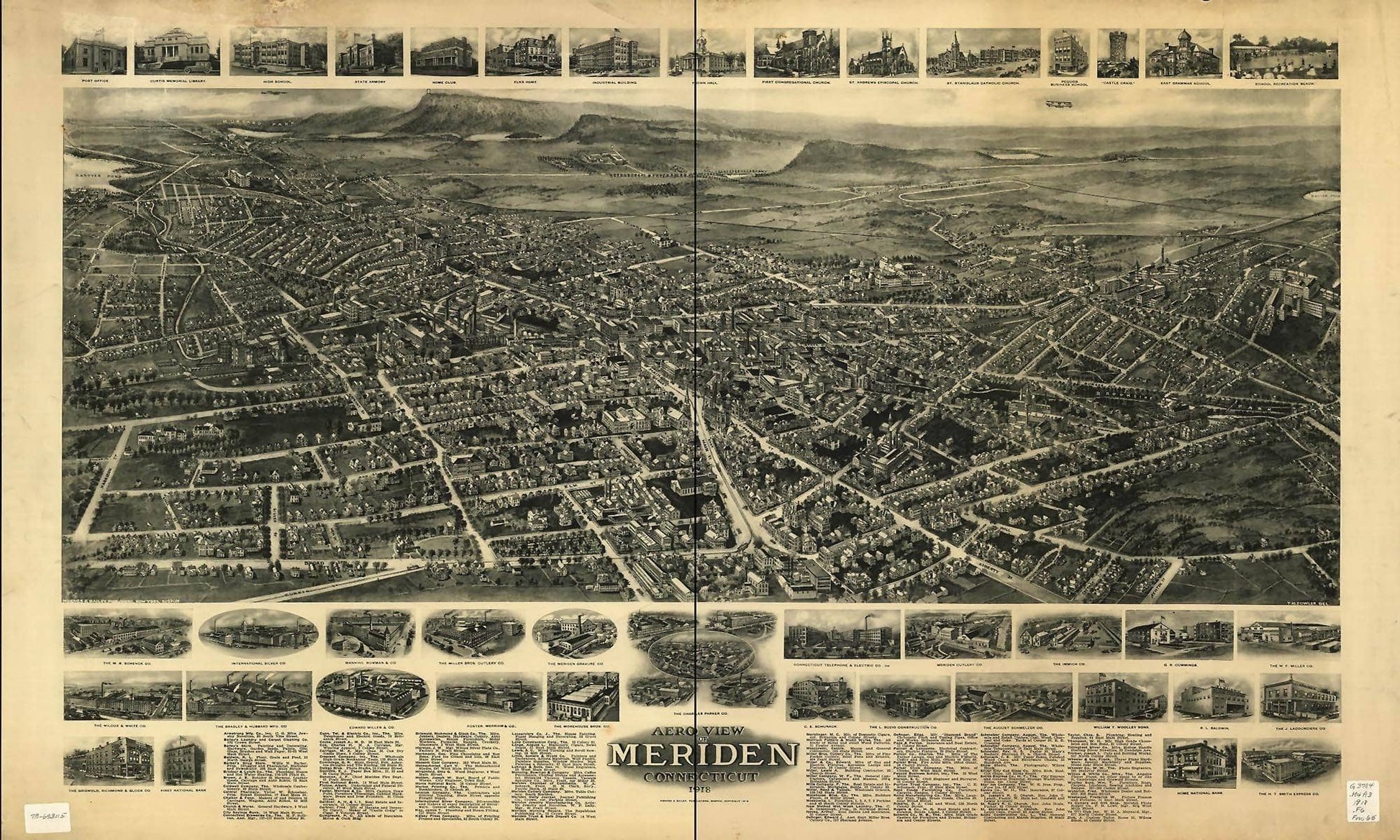 Aero View Of Meriden Connecticut 1918  State Of Connecticut